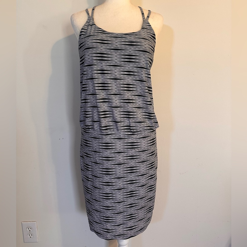Athleta Black and White Striped Athletic Dress